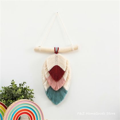 Chic Colorful Leaf Shape Hand-woven Macrame Wall Hanging Tapestry Boho Style