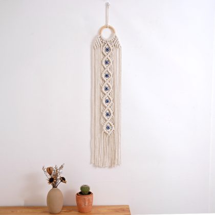 Cotton Woven Macrame Wall Hanging with Turkish Lucky Eye for Home Decor